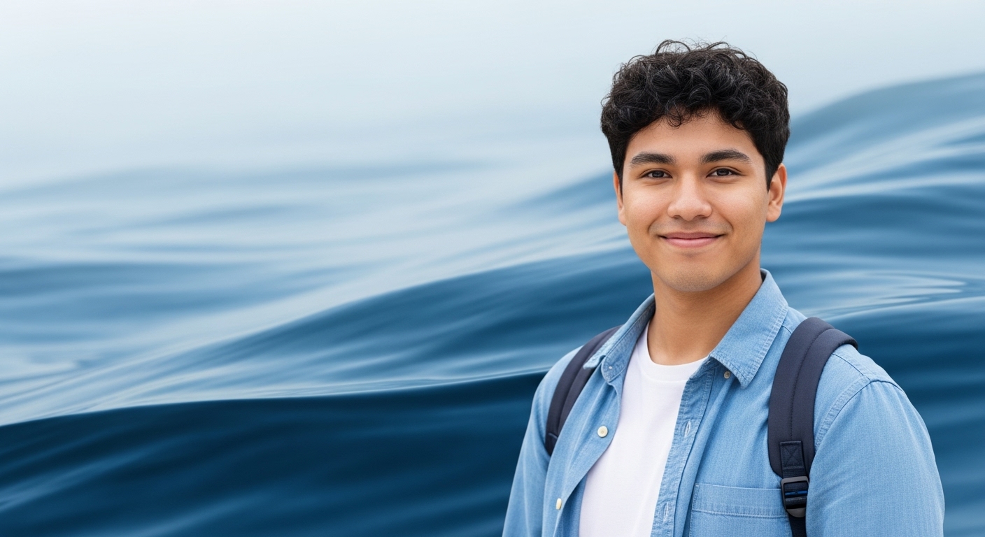 Encouraging banner with calm wave motif inviting users to get started